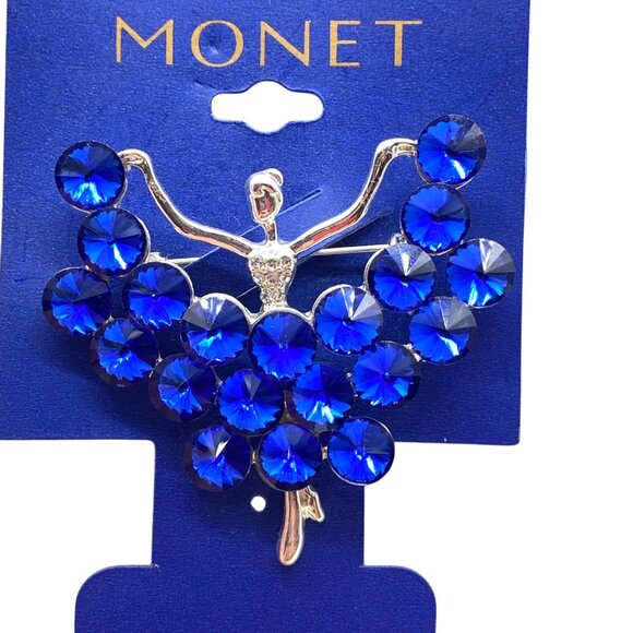 Monet Jewelry - Vintage Monet Silver-Tone Lady Dancer Brooch Pin Royal Blue Crystal Dress Skirt